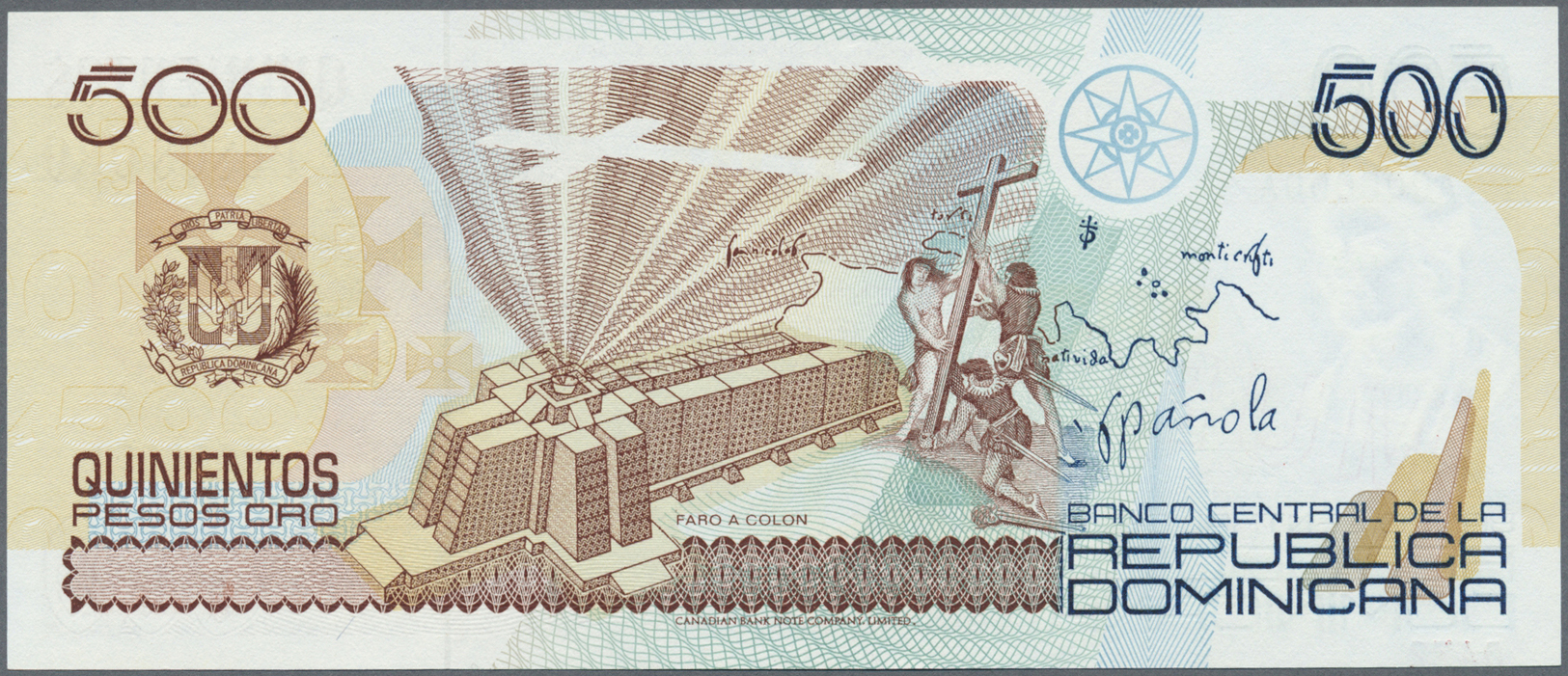 00665 Dominican Republic / Dominikanische Republik: 500 Pesos 1992 Specimen P. 140b, Zero Serial Numbers, MUESTRA Overpr - Dominicana