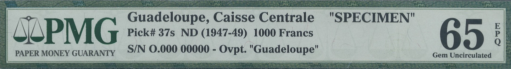 00958 Guadeloupe: 1000 Francs ND(1947-49) SPECIMEN, P.37s In Excellent Condition With Strong Paper And Bright Colors, Wi - Other - America