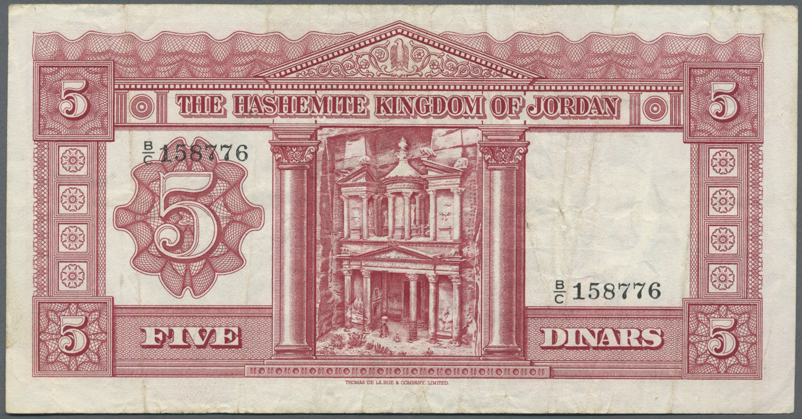 01320 Jordan / Jordanien: 5 Dinars L.1949 P. 7b, Used With Several Folds And Creases, A Pen Writing At Left On Front, No - Jordan