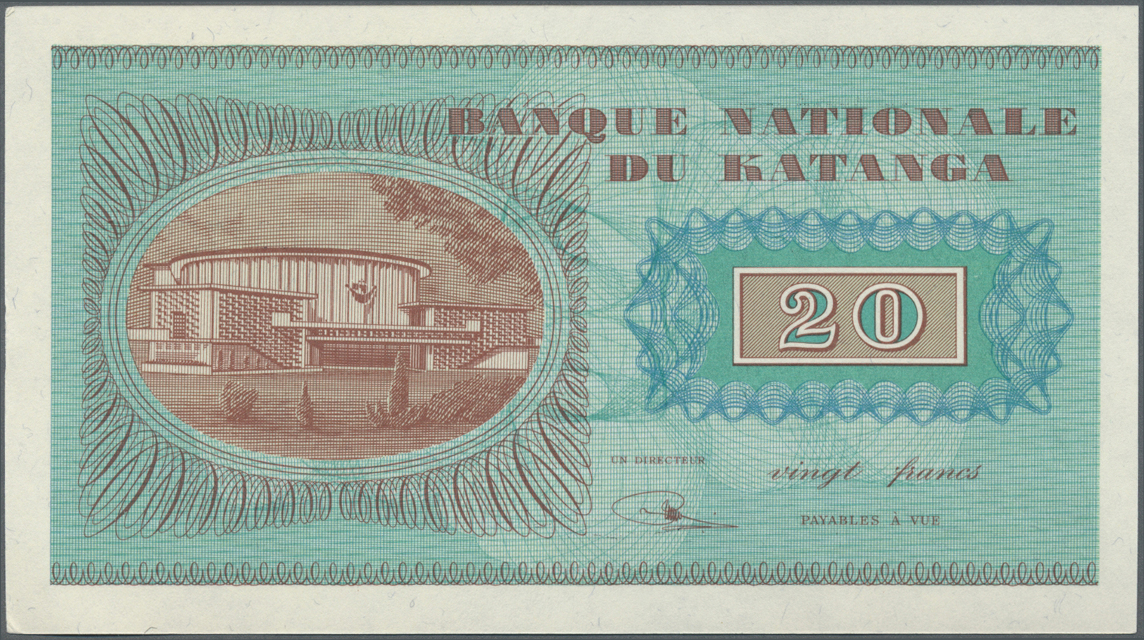 01329 Katanga: 20 Francs 1960 P. 6, Minor Dint At Right Border, Otherwise Perfect, Condition: AUNC. - Other - Africa