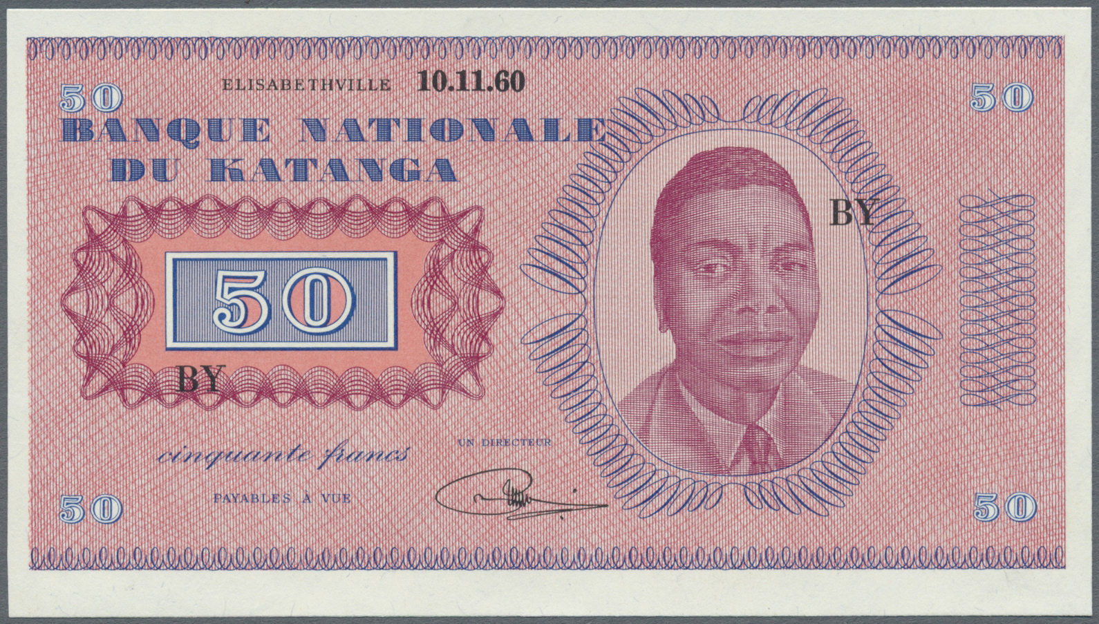 01331 Katanga: 50 Francs 1950 P. 7 With Date Printed And Serial Prefix "BY" In Condition: UNC. - Other - Africa