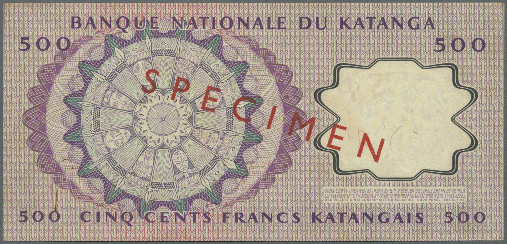 01334 Katanga: 500 Francs 1962 Specimen P. 13s, In Condition: AUNC. - Other - Africa