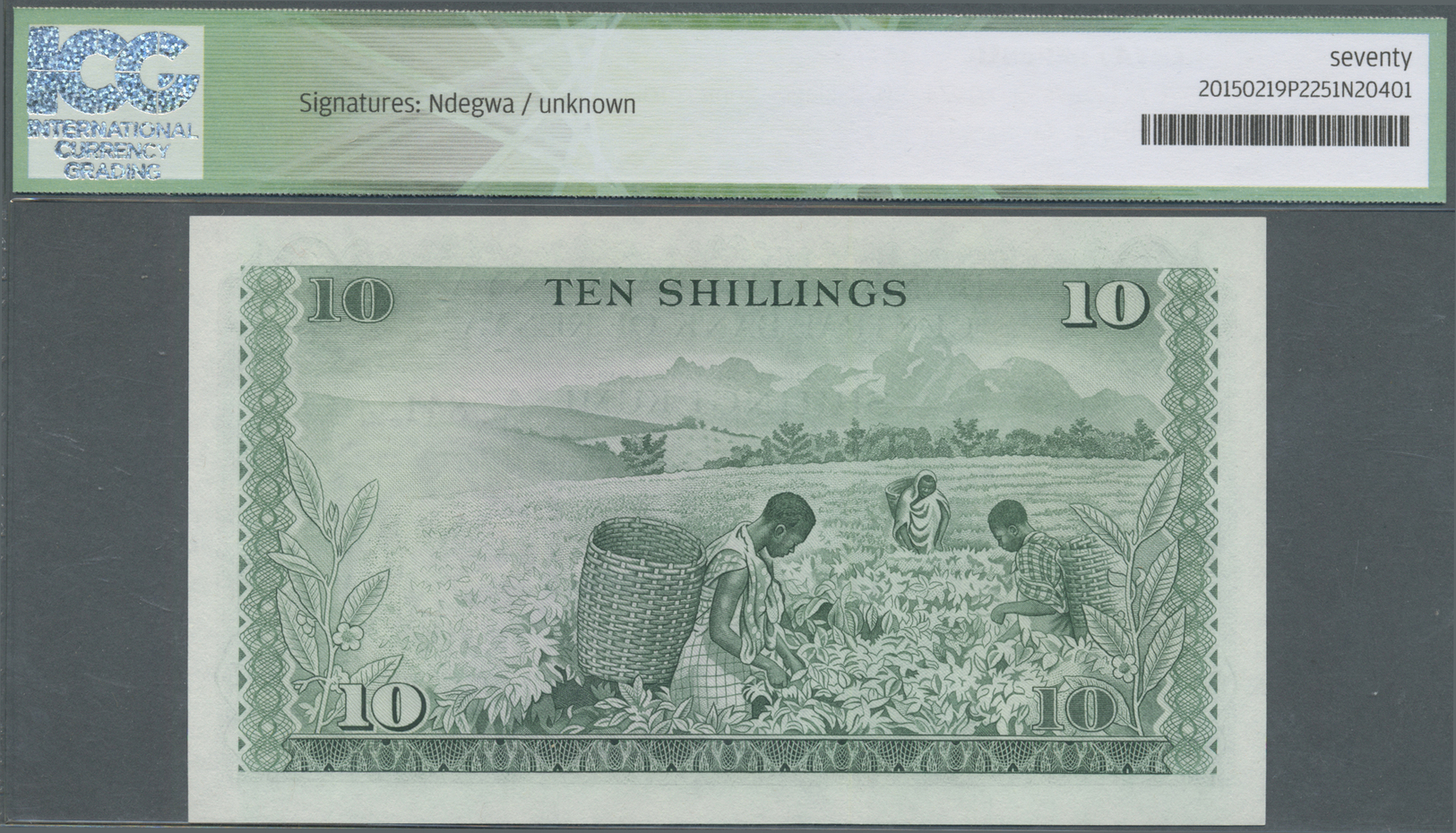 01345 Kenya / Kenia: Set Of 2 CONSECUTIVE Notes 10 Shillings 1974 P. 7e, Both ICG Graded As 70 Perfect UNC. (2 Pcs) - Kenya