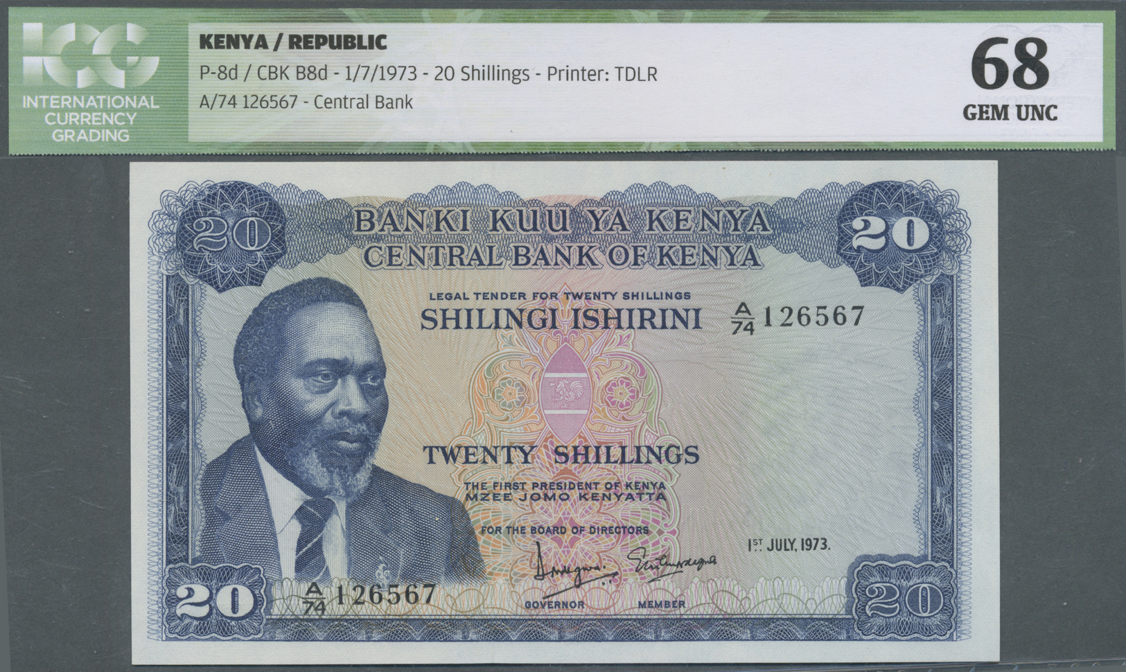 01347 Kenya / Kenia: Set Of 2 Notes 20 Shillings 1983 CONSECUTIVE P. 8d, Both ICG Graded 68 GEM UNC. (2 Pcs) - Kenya