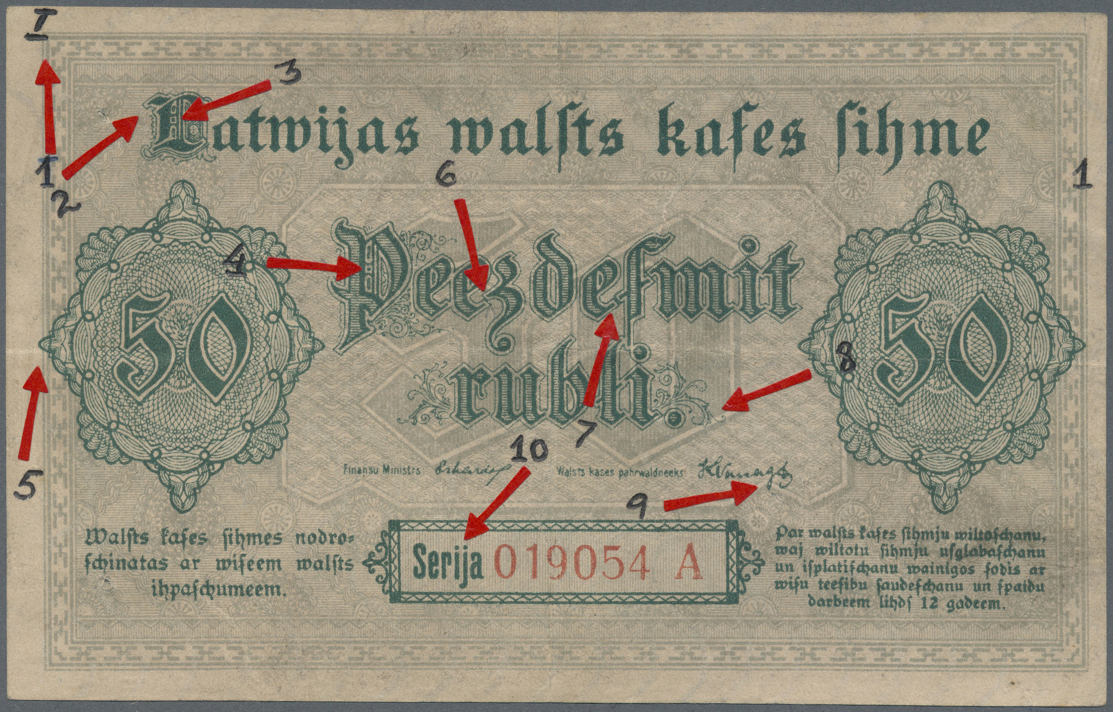 01415 Latvia / Lettland: Rare Contemporary Forgery Of 50 Rubli 1919, Series A, P. 6(f), Ex A. Rucins Collection. Russian - Latvia