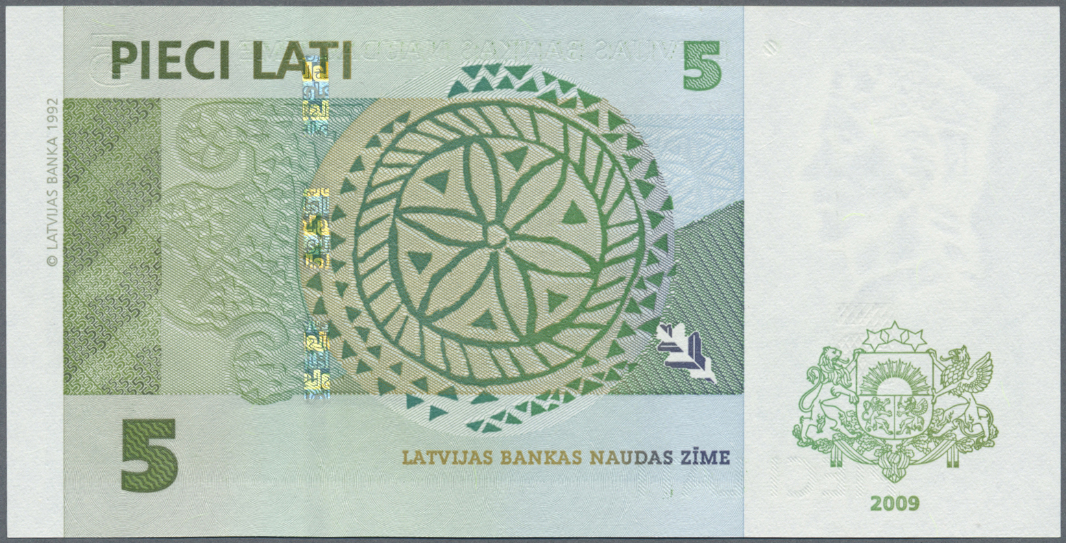 01545 Latvia / Lettland: 5 Lati 2009 P. 53c, With Very Low Serial # B0000009A, Sign. Rimsevics, In Crisp Original Condit - Latvia