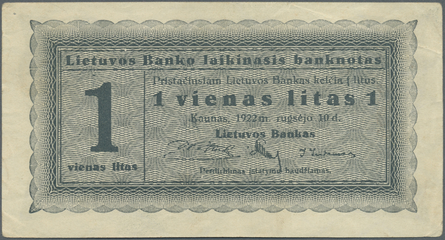 01585 Lithuania / Litauen: 1 Litas 1922 P. 56, No Vertical And Horizontal Folds, One Corner Fold And Creases At Borders, - Lithuania