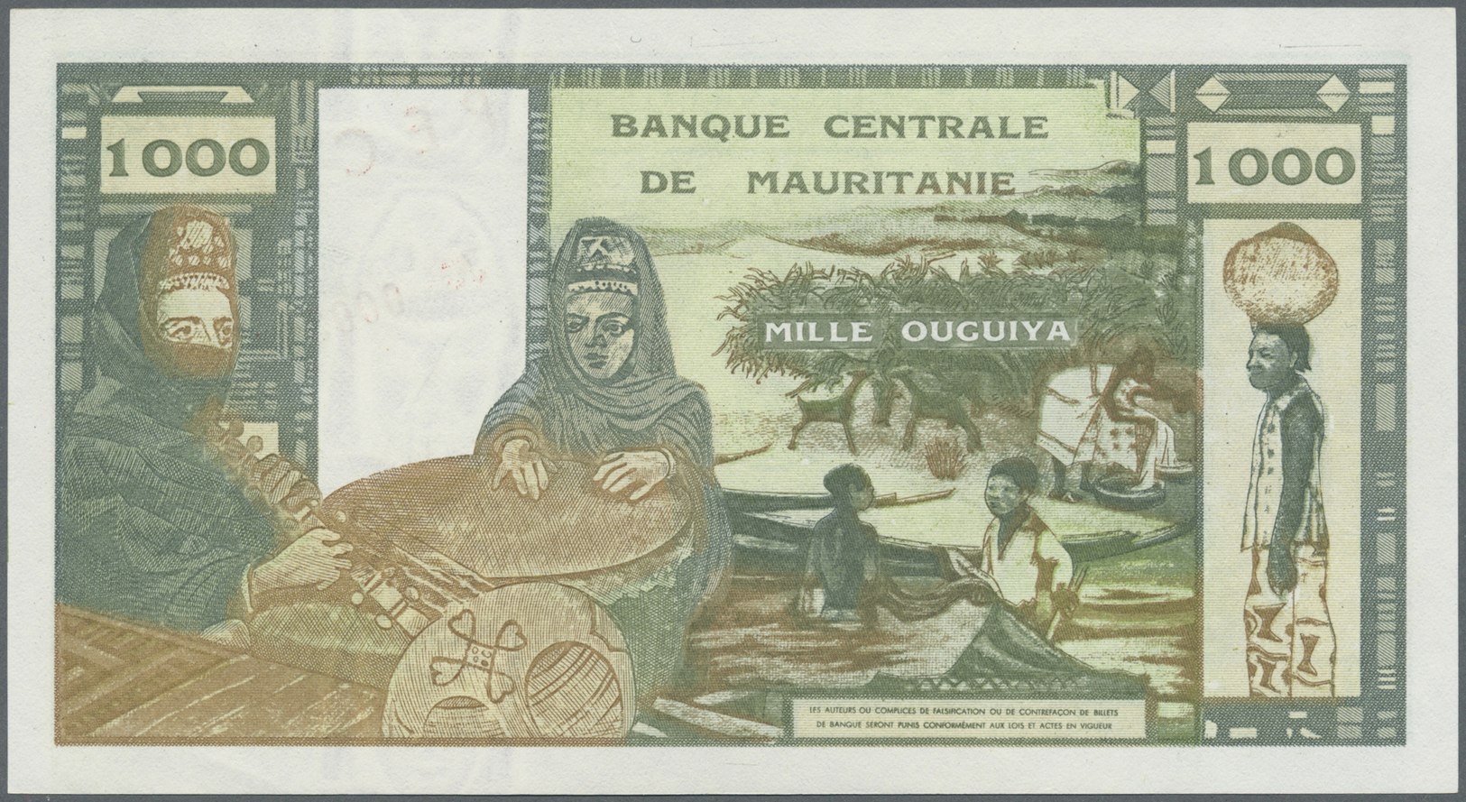 01685 Mauritania / Mauretanien:  Banque Centrale De Mauritanie 1000 Ouguiya June 20th 1973 SPECIMEN, P.3s With Red Overp - Mauritania