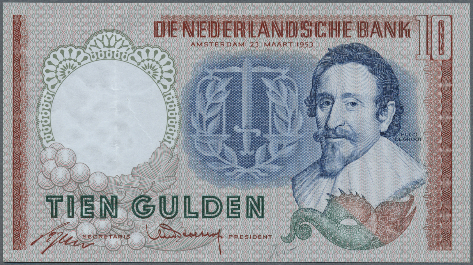 01817 Netherlands / Niederlande: 10 Gulden 1953 Replacement Note P. 85 With Serial Number CYD 106622, Vertically Folded, - Other & Unclassified