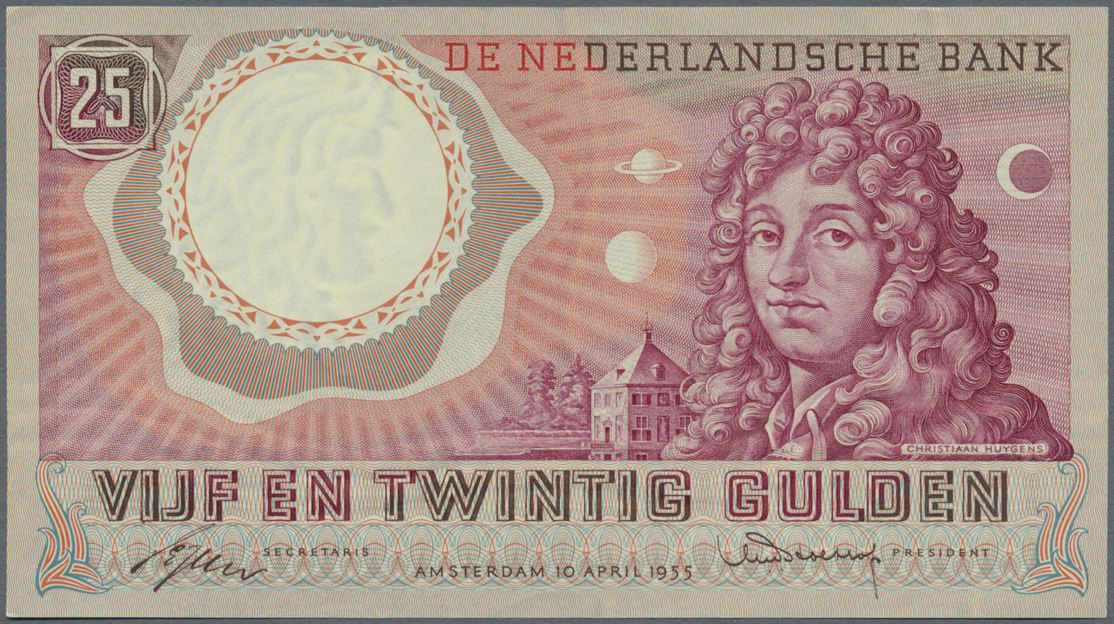 01818 Netherlands / Niederlande: 25 GUlden 1955 P. 87, Unfolded, Crisp, Only Light Dints At Borders, Nice Serial Number - Other & Unclassified