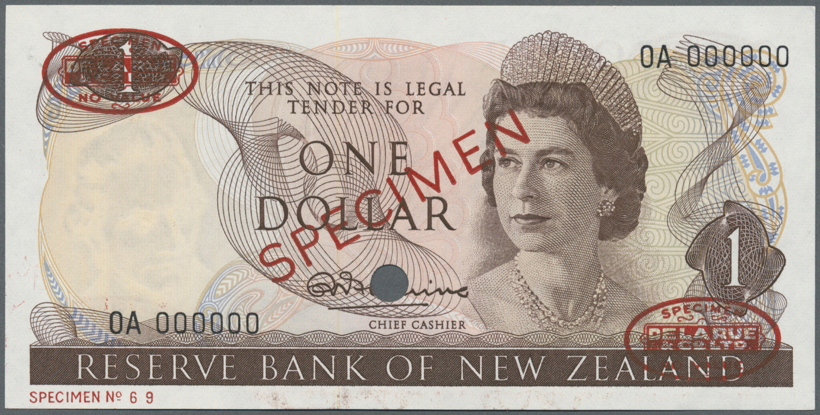 01837 New Zealand / Neuseeland: 1 Dollar ND Specimen P. 163as, Only One Corner Bend, In Condition: AUNC. - New Zealand