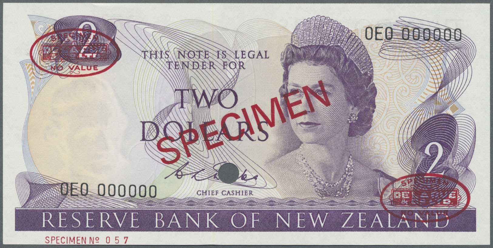 01840 New Zealand / Neuseeland: 2 Dollars ND Specimen P. 164bs In Condition: UNC. - New Zealand