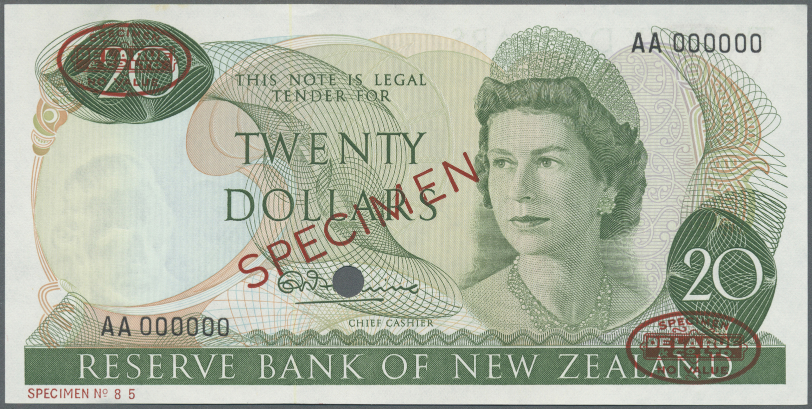 01843 New Zealand / Neuseeland: 20 Dollars ND Specimen P. 167as In Condition: UNC. - New Zealand