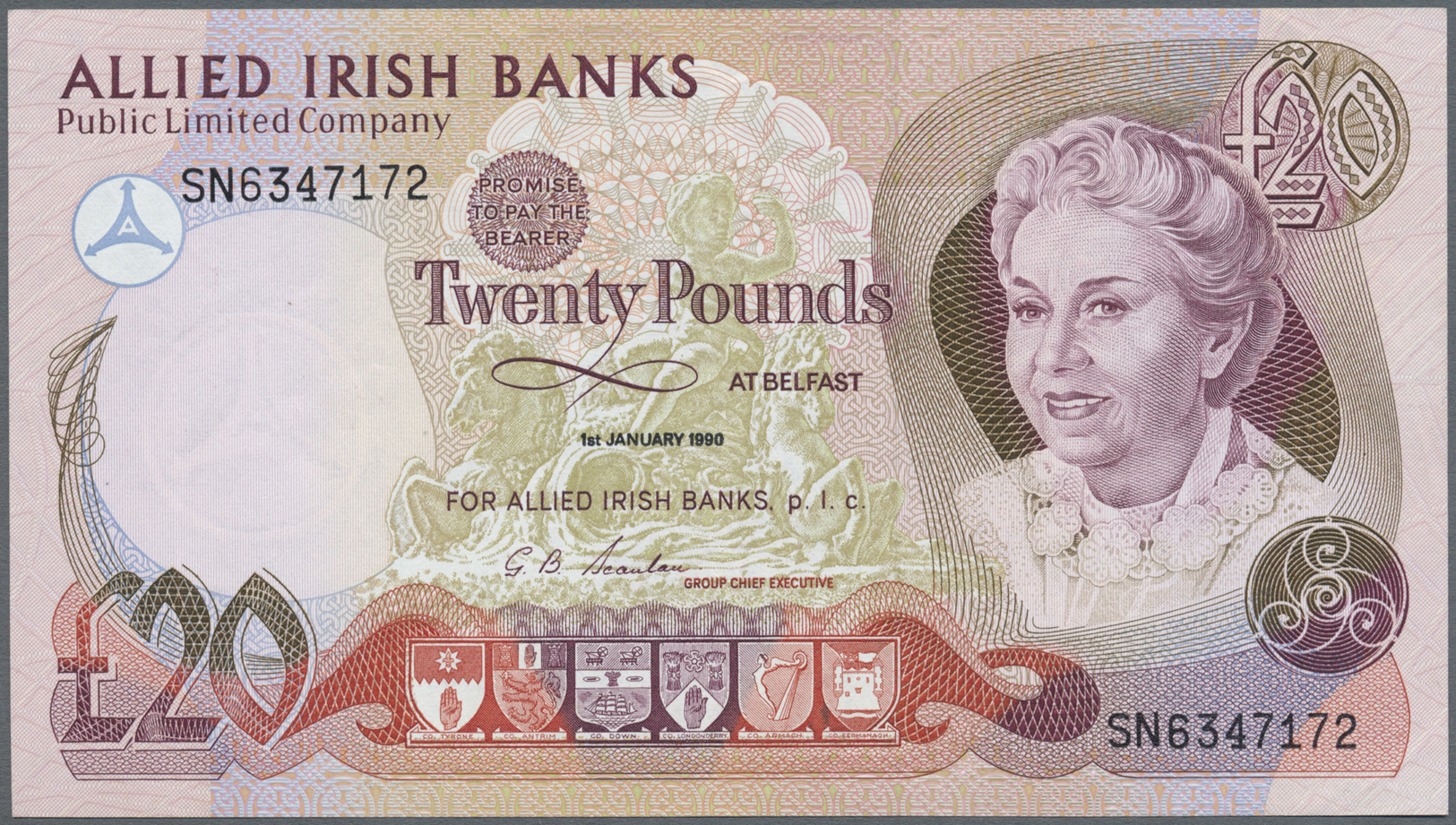 01872 Northern Ireland / Nordirland: 20 Pounds 1990 P. 8b, Light Center Fold And Creases In Paper, No Holes Or Tears, Co - Other & Unclassified