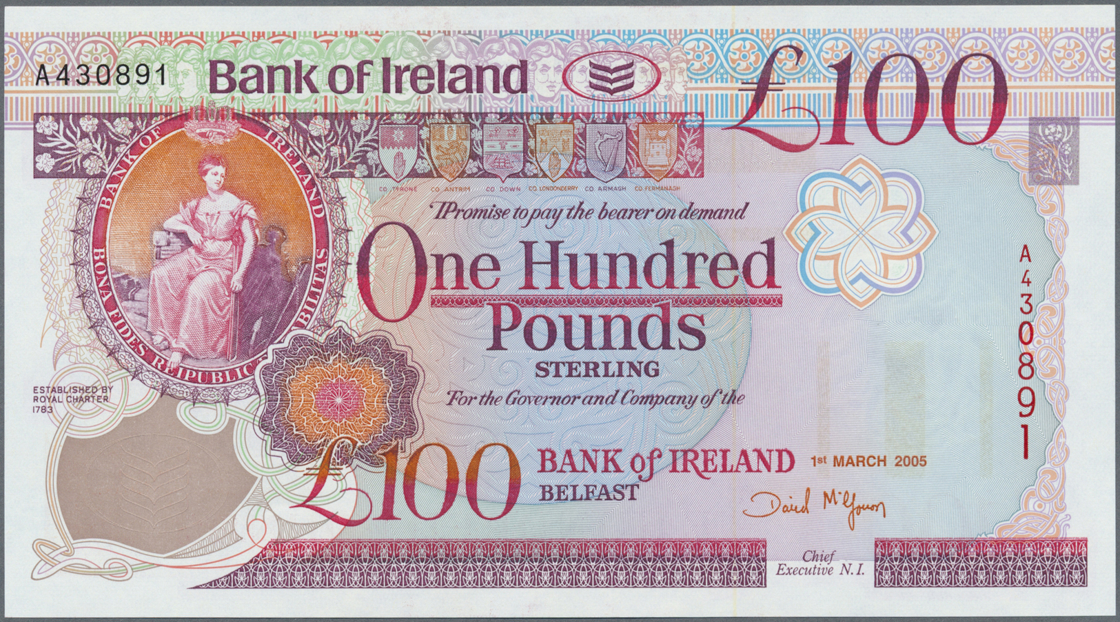 01876 Northern Ireland / Nordirland: Bank Of Ireland 100 Pounds 2005 P. 82 In Condition: UNC. - Other & Unclassified