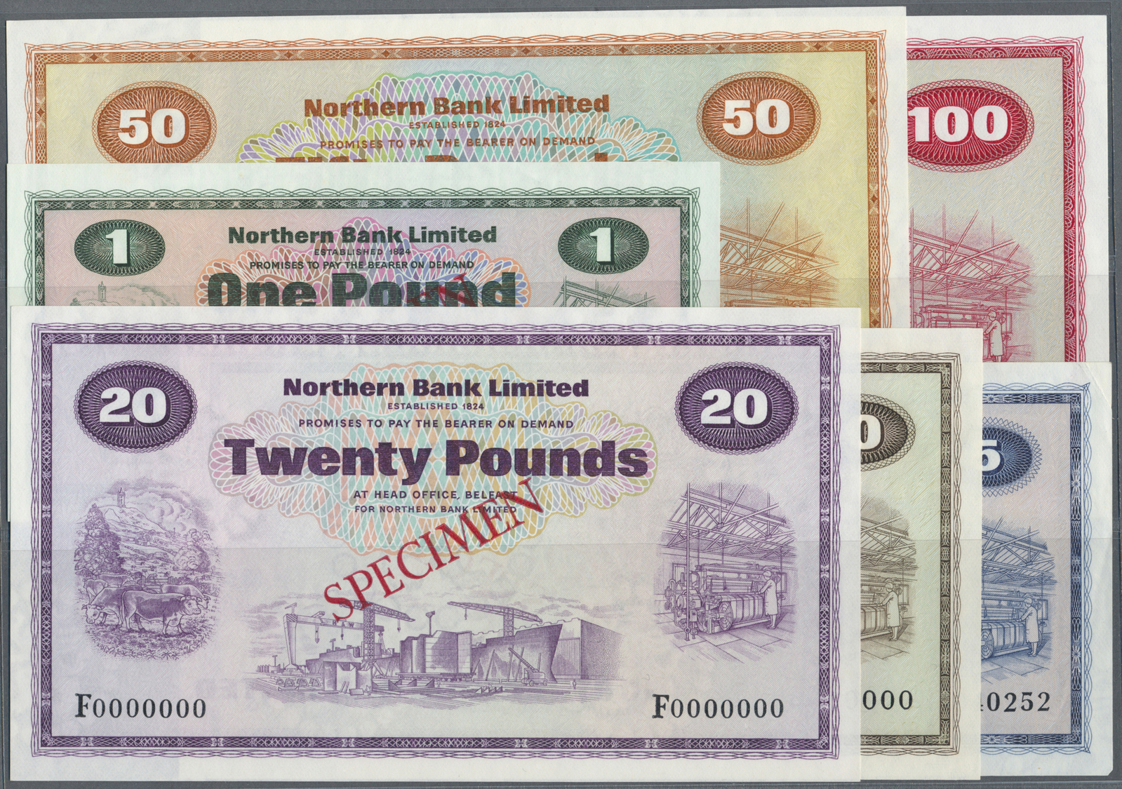 01891 Northern Ireland / Nordirland: Set Of 6 SPECIMEN Notes Northern Bank Limited Containing 1 Pound 1978 P. 187s, Regu - Other & Unclassified