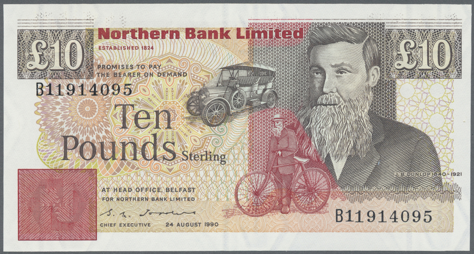 01894 Northern Ireland / Nordirland: 10 Pounds 1990, P.194 In Excellent Condition, Just A Very Soft Vertical Bend At Cen - Other & Unclassified