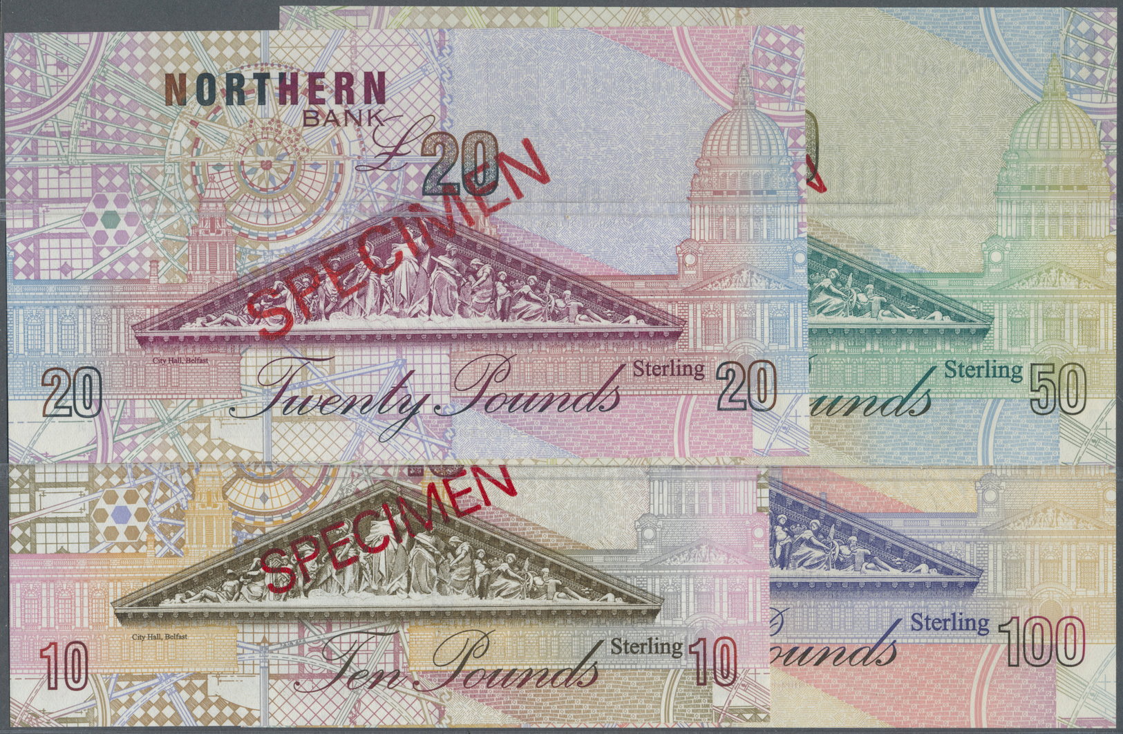 01897 Northern Ireland / Nordirland: Set Of 4 Specimen Banknotes Containing 10, 20, 50 And 100 Pounds 1997/1999 P. 198s- - Other & Unclassified