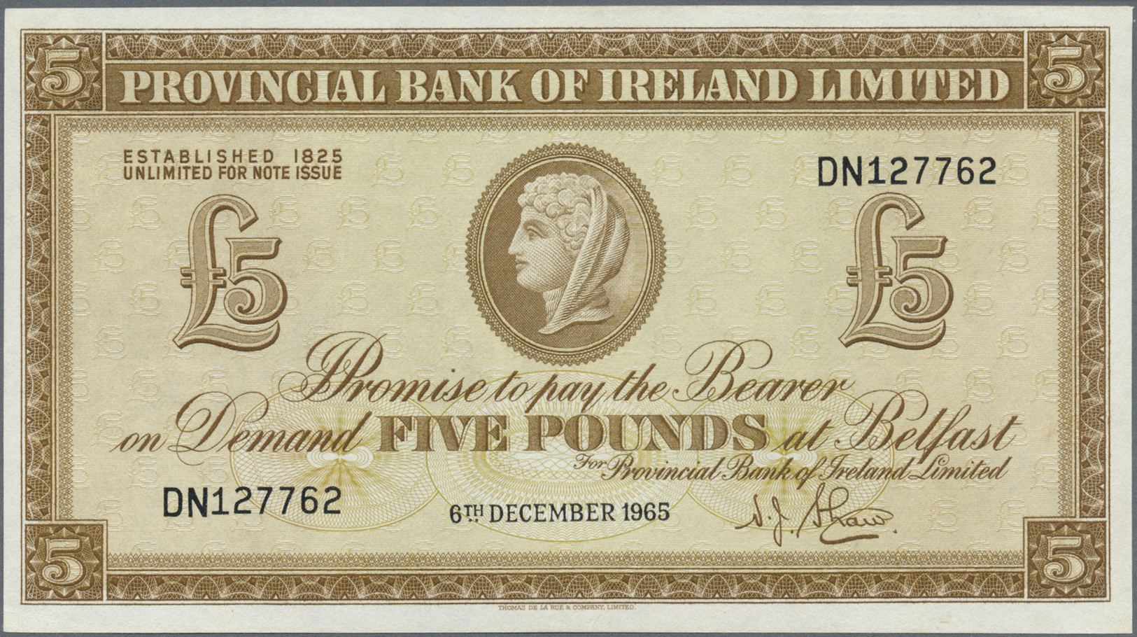 01902 Northern Ireland / Nordirland: Provincial Bank Of Ireland 5 Pounds 1965 P. 244, Light Handling In Paper But No Str - Other & Unclassified
