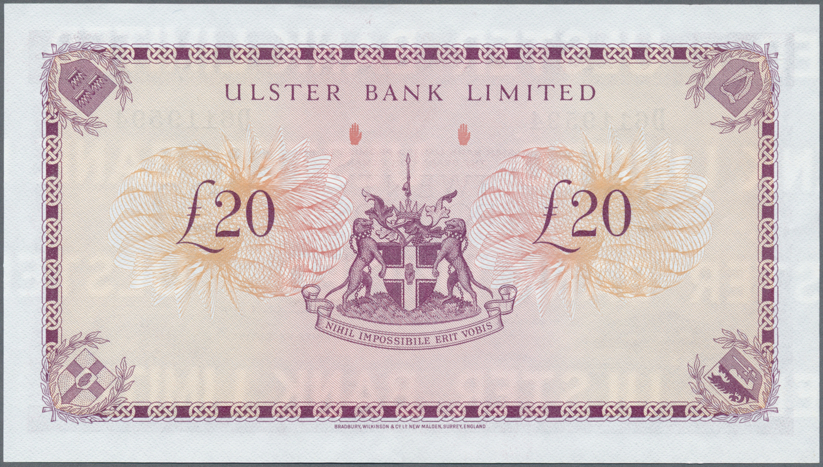 01905 Northern Ireland / Nordirland: Ulster Bank Limited 20 Pounds 1988 P. 328c, Light Dint And Crease In Paper, In Cond - Altri & Non Classificati