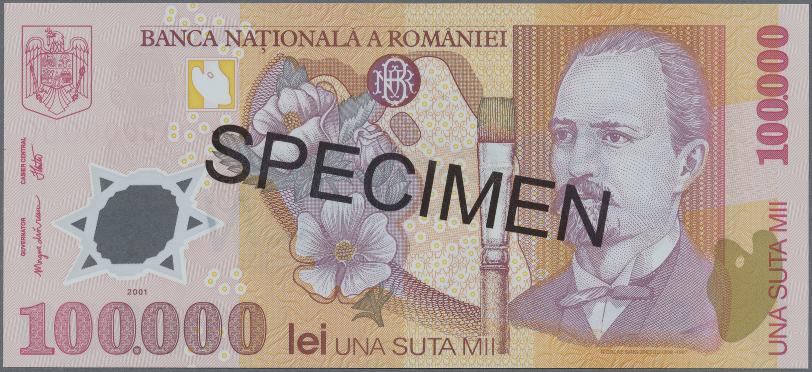 02045 Romania / Rumänien: Banca Na&#x163;ional&#x103; A României 100.000 Lei 2001 Polymer Specimen, P.114as In Perfect U - Romania