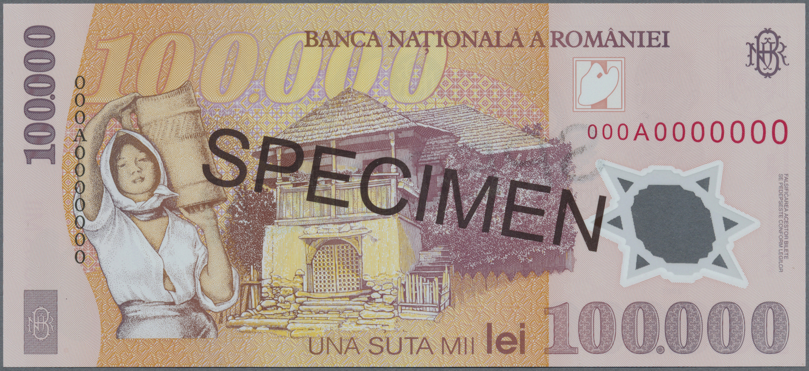 02045 Romania / Rumänien: Banca Na&#x163;ional&#x103; A României 100.000 Lei 2001 Polymer Specimen, P.114as In Perfect U - Romania