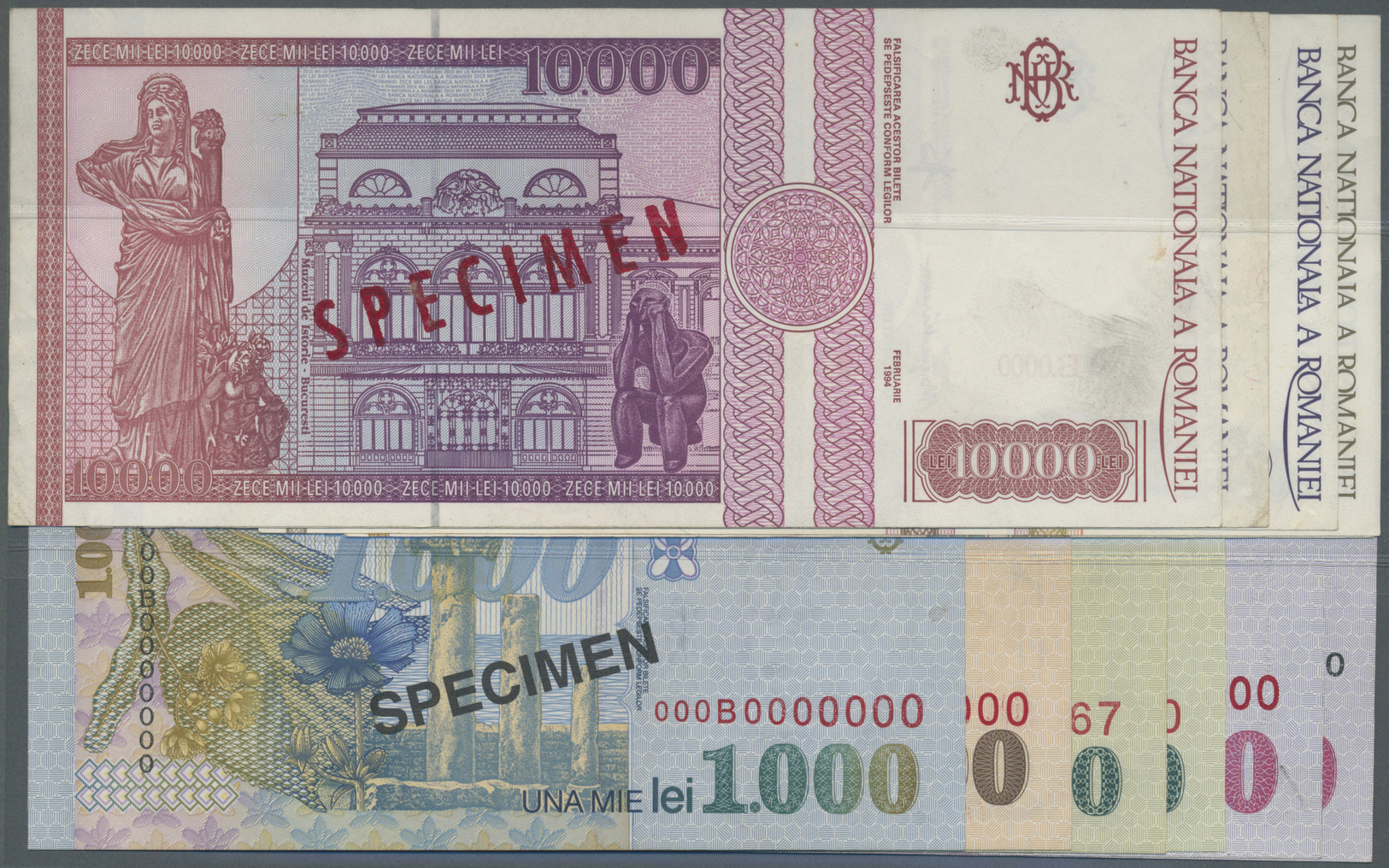 02048 Romania / Rumänien: Set Of 11 Specimen Notes Containing 1000 Lei 1998 (UNC), 5000 Lei 1998 (UNC), 2x 10000 Lei 199 - Romania