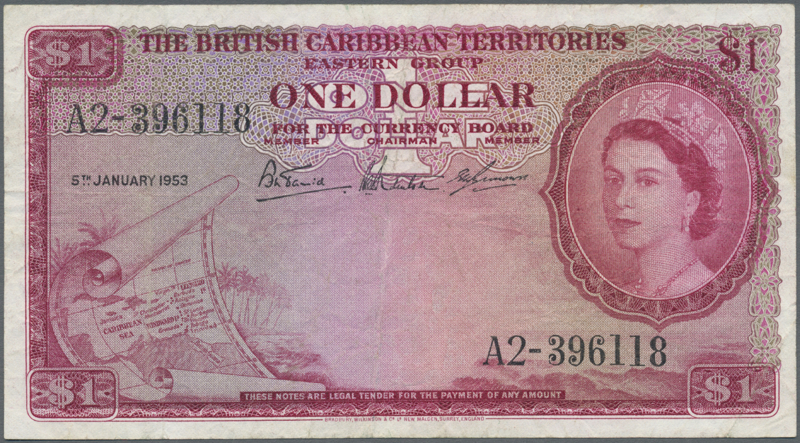 00339 British Caribbean Territories: 1 Dollar 1953 P. 7a, Used With Several Folds But No Holes Or Tears, Still Strongnes - Other - America