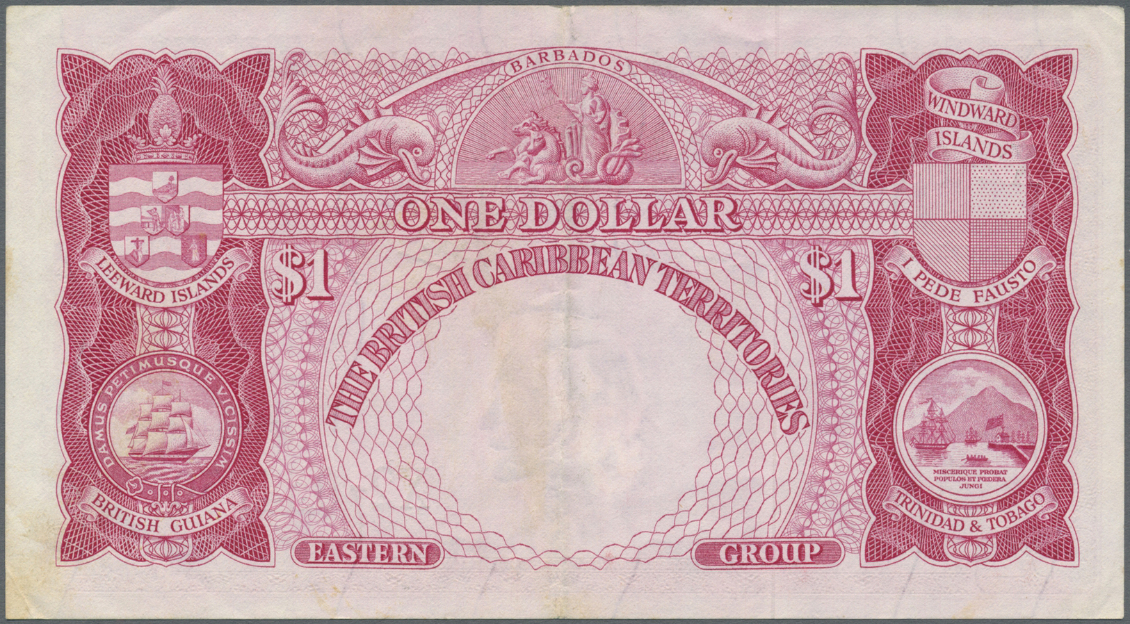 00340 British Caribbean Territories: 1 Dollar 1957 P. 7b, Center Fold, Some Light Creases In Paper, No Holes Or Tears, P - Other - America