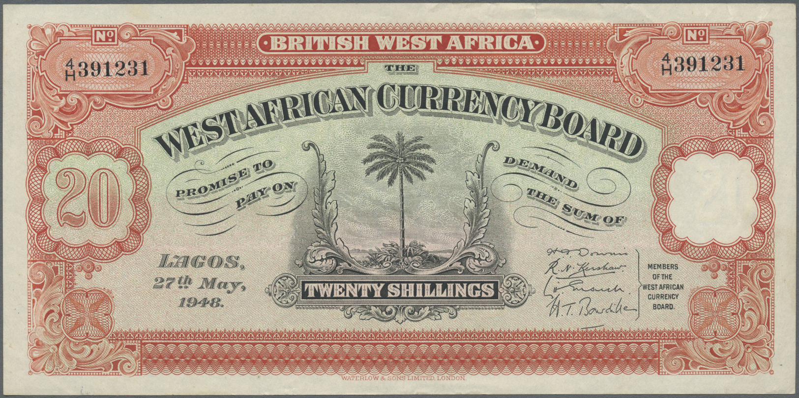 00353 British West Africa: 20 Shillings 1948 P. 8b, Only A Few Very Light Folds In Paper, No Holes, Only A 3mm Tear At U - Other - Africa
