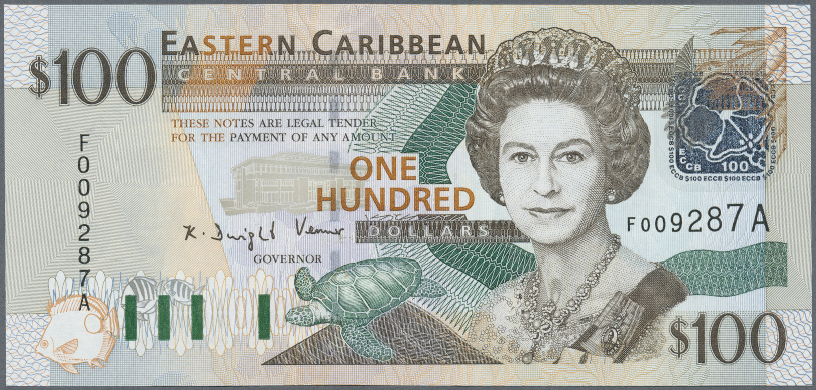 00673 East Caribbean States / Ostkaribische Staaten: 100 Dollars ND P. 46a Serial Suffix "A" = Antigua In Condition. UNC - East Carribeans