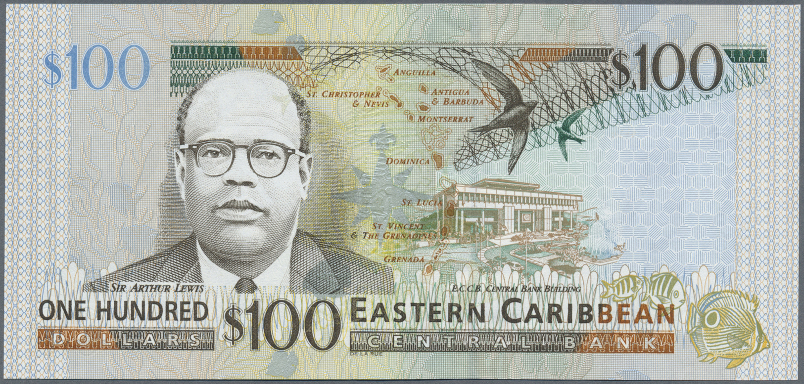 00673 East Caribbean States / Ostkaribische Staaten: 100 Dollars ND P. 46a Serial Suffix "A" = Antigua In Condition. UNC - East Carribeans