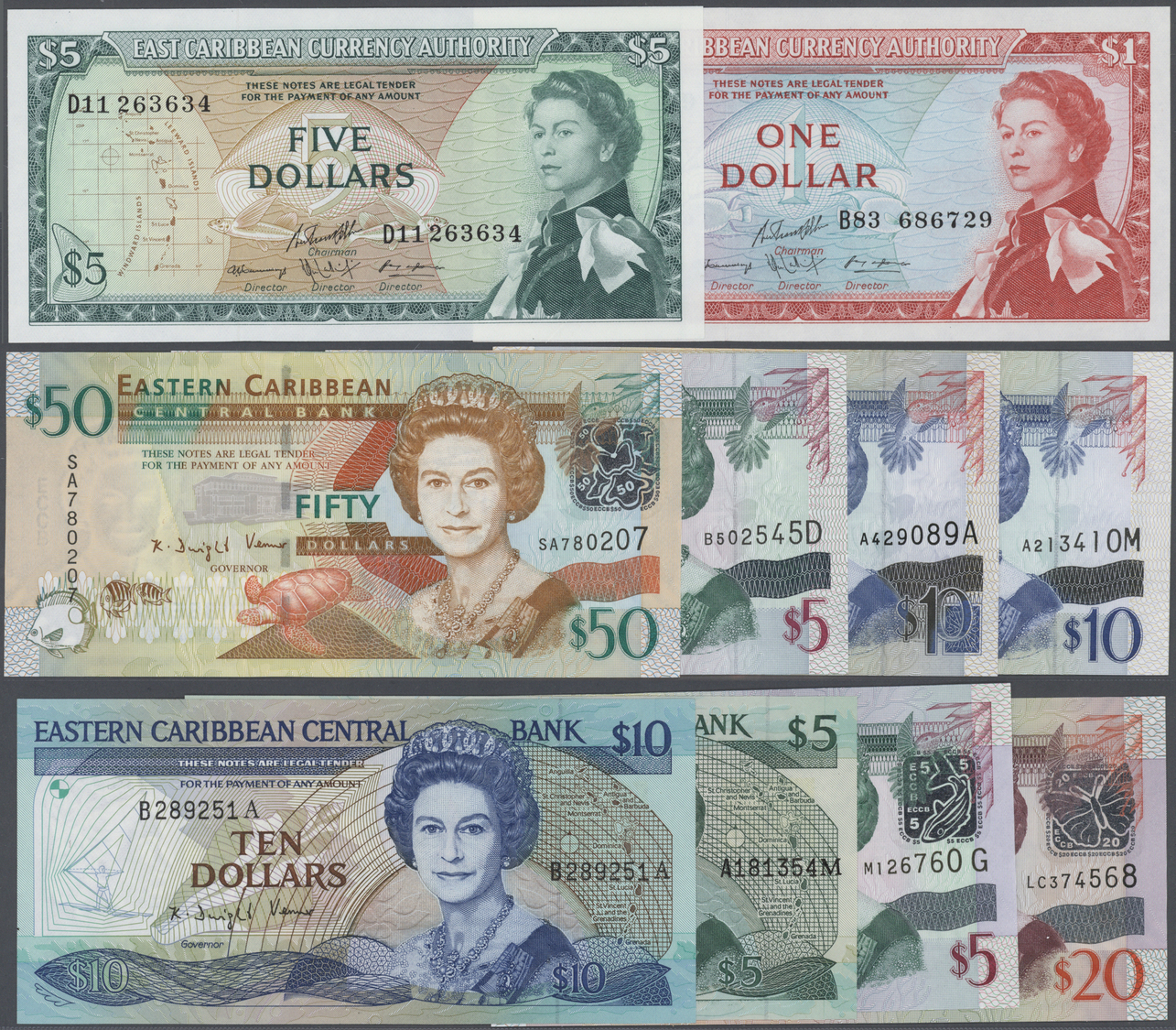 00674 East Caribbean States / Ostkaribische Staaten: Nice Lot Of 33 Banknotes From East Caribbean States Containing 2x 1 - Caraibi Orientale