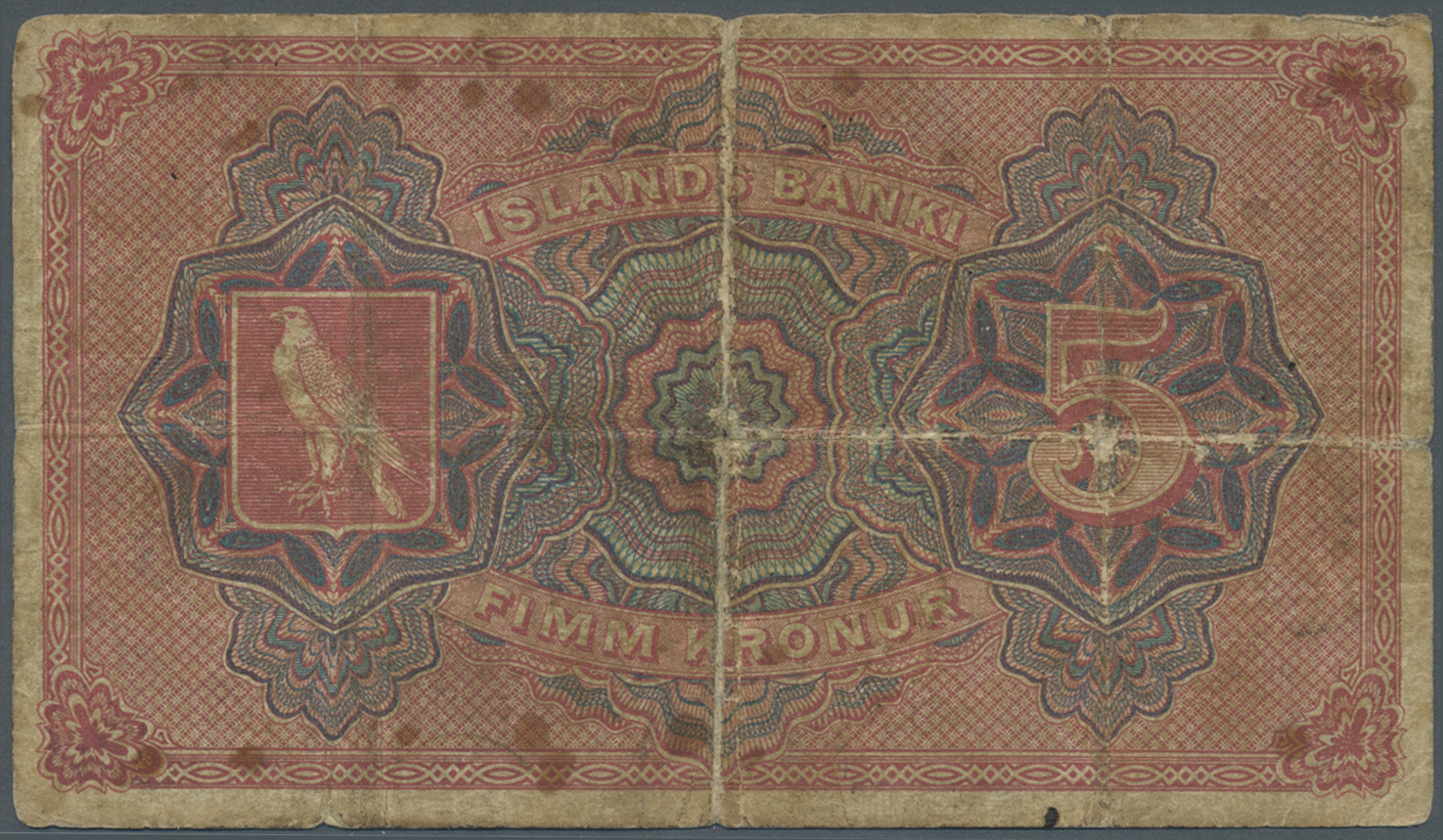 01021 Iceland / Island: 5 Kronur 1904 P. 10, Used With Several Folds And Creases In Paper, Stained Oaoer, Center Hole, S - Iceland