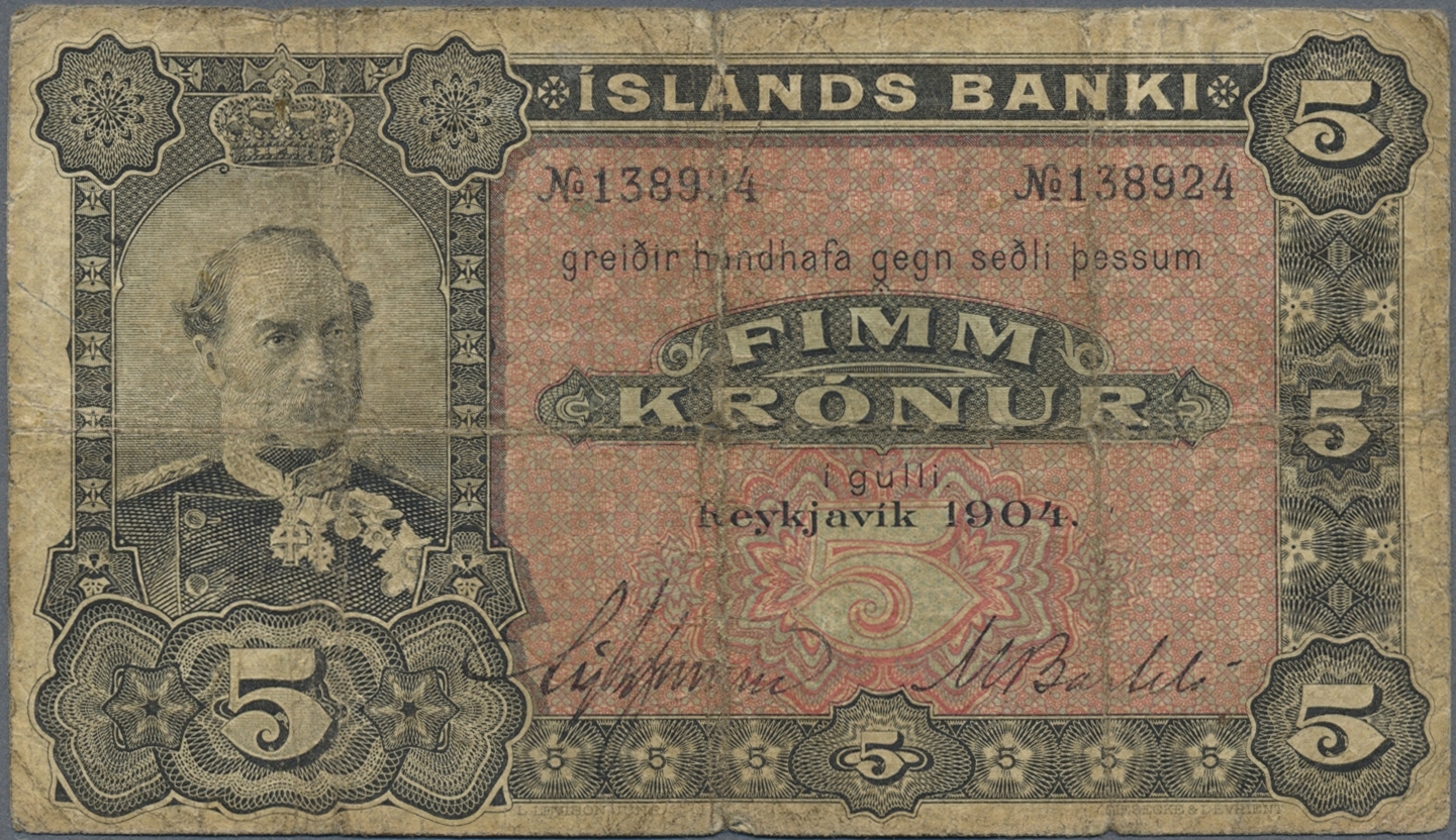 01022 Iceland / Island: Pair With 5 And 10 Kronur 1904, P.10 And 11. 5 Kronur In Well Worn Condition With Stained Paper, - Iceland