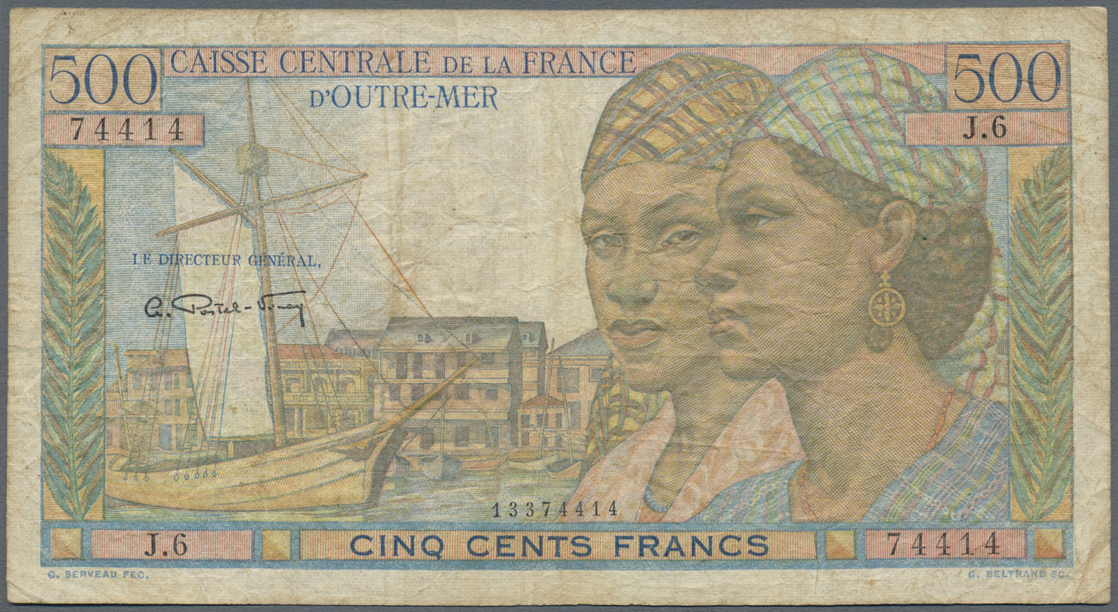 00830 French Equatorial Africa / Französisch-Äquatorialafrika: 500 Francs ND P. 25, Used With Stained Paper And Folds, N - Equatorial Guinea