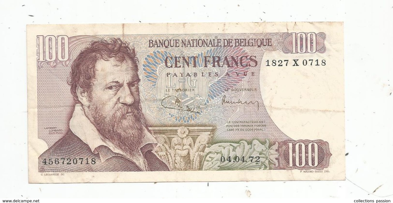 Cp , Billet , 100 Francs , Banque Nationale De BELGIQUE , 04-04-72 , 2 Scans - 100 Francs