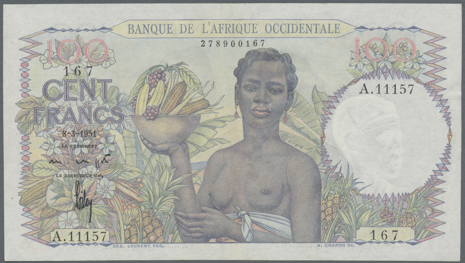 00869 French West Africa / Französisch Westafrika: 100 Francs 1951 P. 40, Only Very Light Center Folds, No Holes Or Tear - West African States