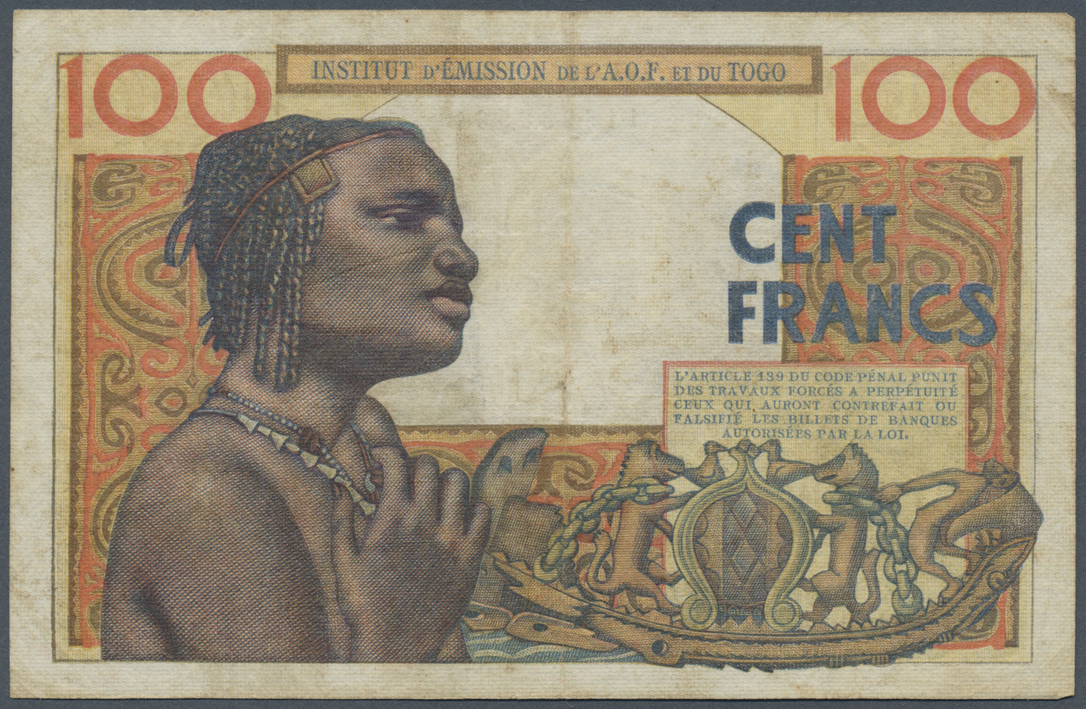 00870 French West Africa / Französisch Westafrika: 100 Francs 1957 Institut D'Emission De L'A.O.F. Et Du Togo, Used With - West African States
