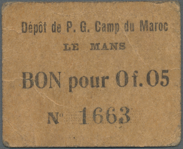 01762 Morocco / Marokko: POW Camp Money Le Mans 5 Centimes ND P. NL In Condition: F. - Morocco