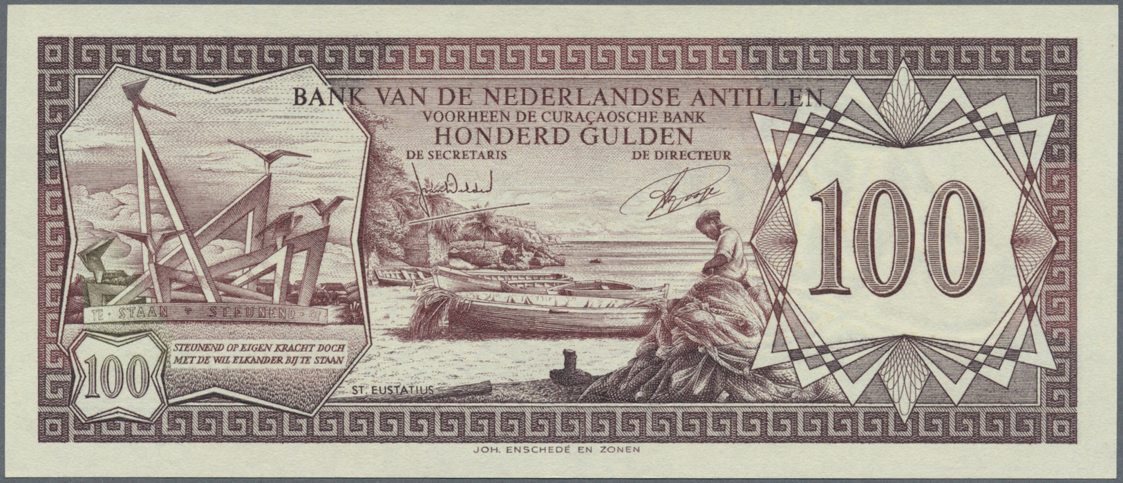 01785 Netherlands Antilles / Niederländische Antillen: 100 Gulden 1972 P. 12b, Light Center Bend, In Condition: XF+ To A - Netherlands Antilles (...-1986)