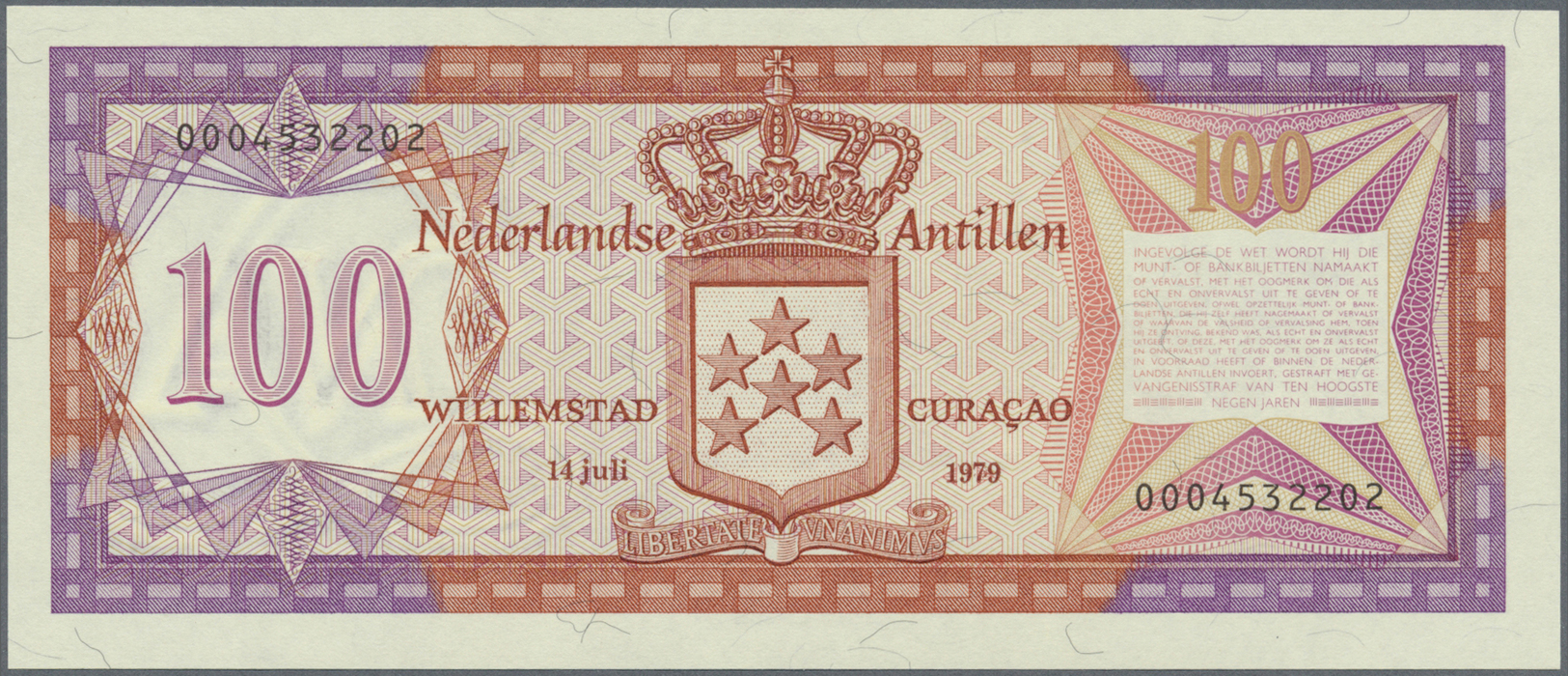 01786 Netherlands Antilles / Niederländische Antillen: 100 Gulden 1979 P. 19a In Condition: UNC. - Netherlands Antilles (...-1986)