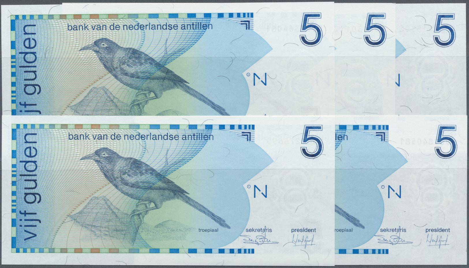 01787 Netherlands Antilles / Niederländische Antillen: Set Of 5 Notes 5 Gulden 1986 P. 22a In Condition: UNC. (5 Pcs) - Netherlands Antilles (...-1986)