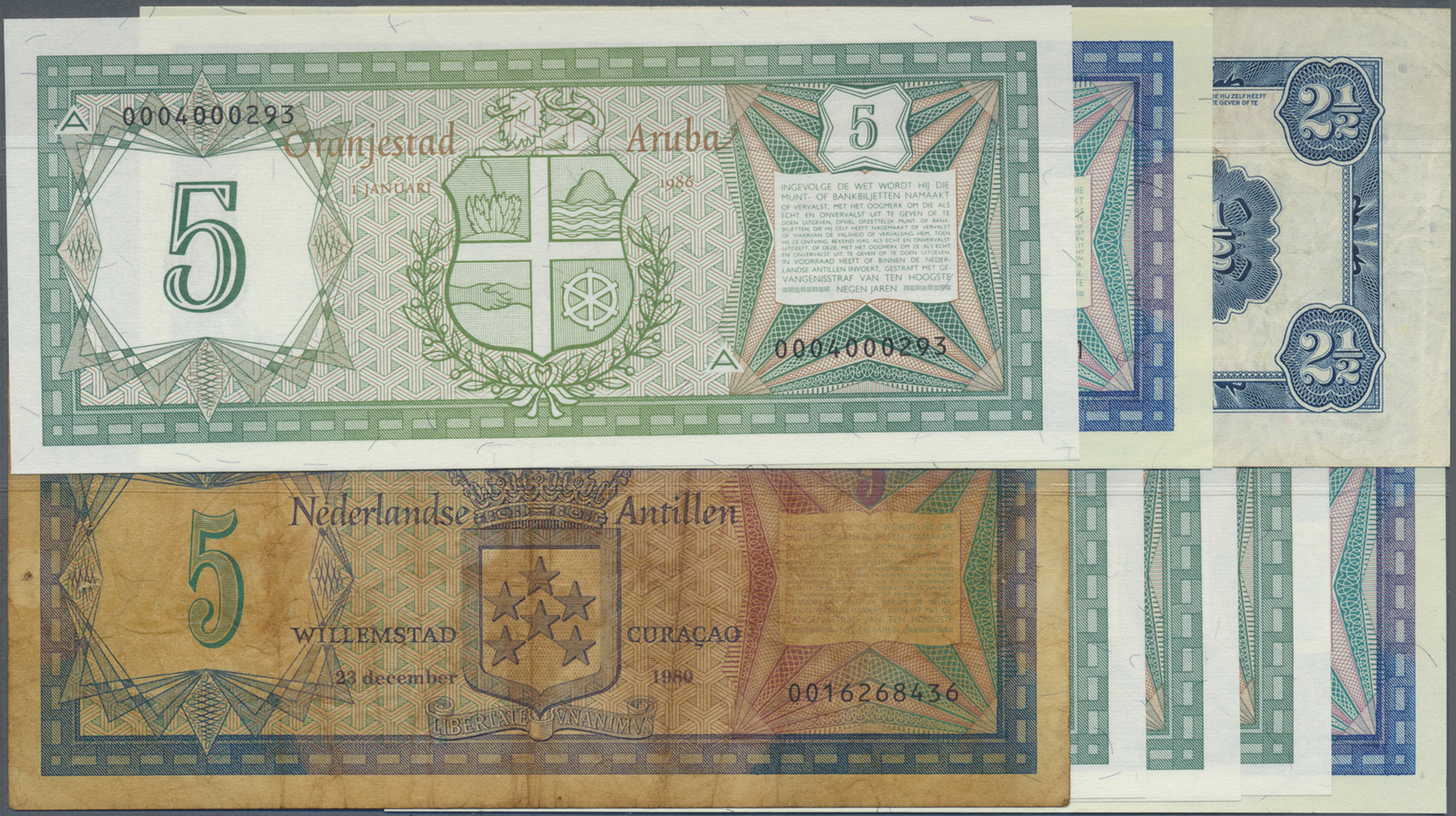 01789 Netherlands Antilles / Niederländische Antillen: Set Of 8 Notes Containing 1x 2 1/2 Gulden 1964 (F+), 2x 5 Gulden - Netherlands Antilles (...-1986)