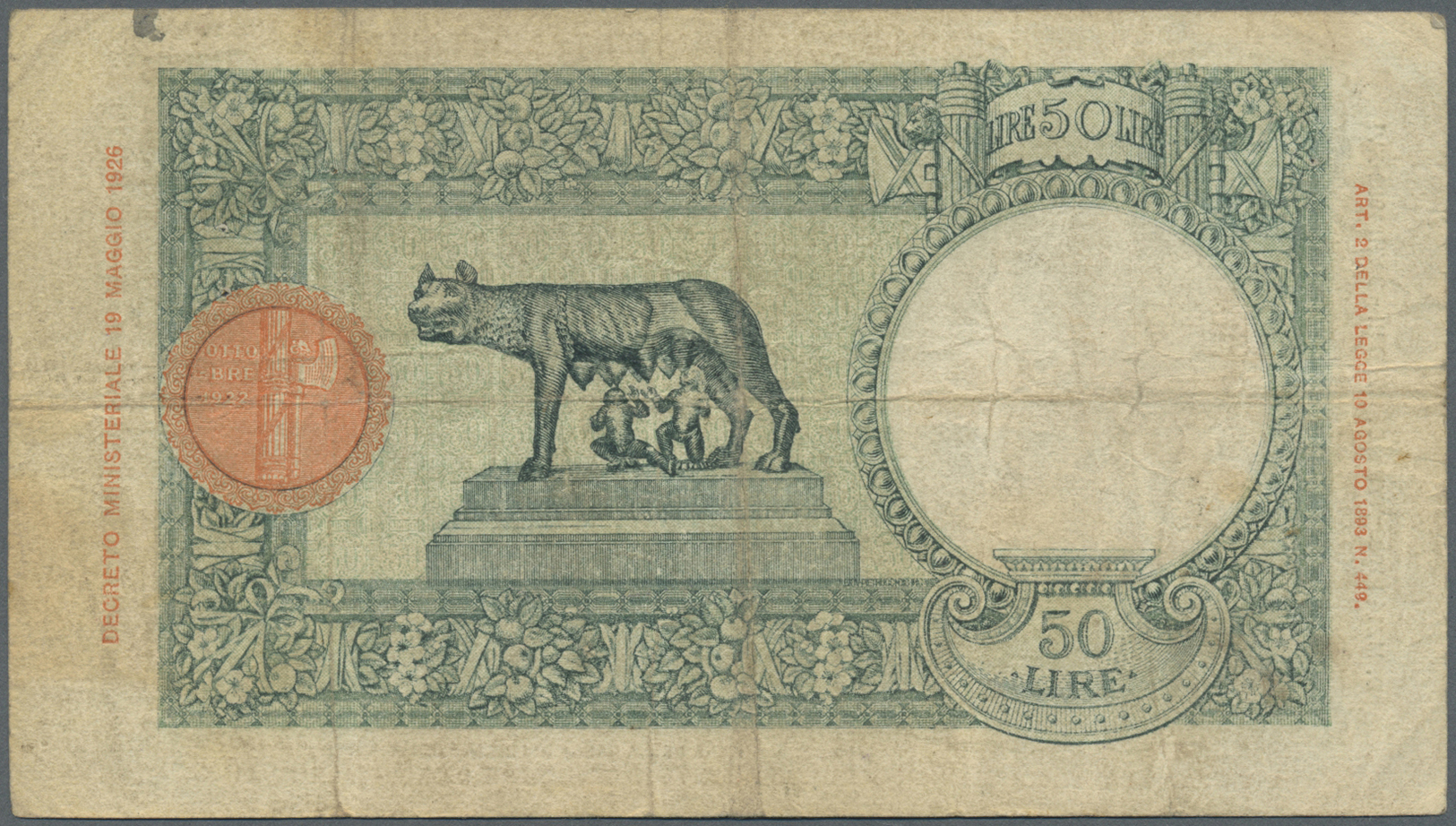 01256 Italian East Africa / Italienisch Ost-Afrika: 50 Lire January 1st 1939, P.1b, Lightly Toned Paper With Some Folds - Italian East Africa