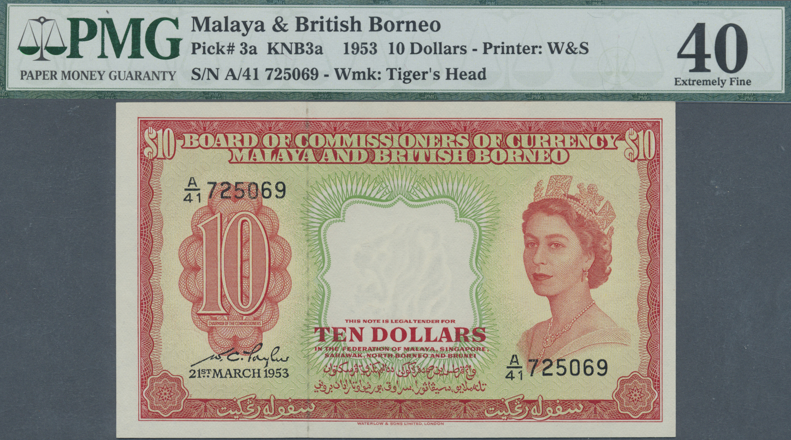 01639 Malaya & British Borneo: 10 Dollars 1953 P. 3a In Condition: PMG Graded 40 XF. - Malaysia