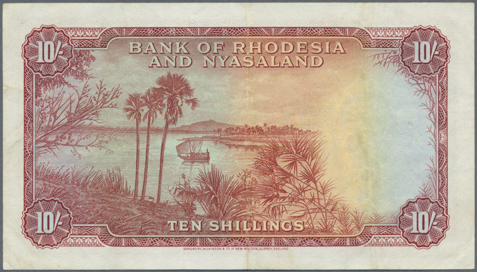 02034 Rhodesia & Nyasaland: 10 Shillings 1958 P. 20b, Light Folds In Paper But No Holes Or Tears, Not Washed Or Presed, - Rhodesia