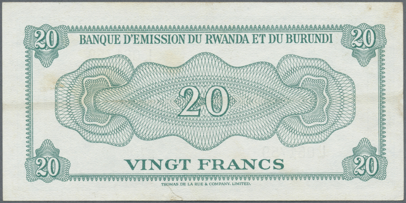 02832 Rwanda-Burundi / Ruanda-Burundi: 20 Francs 1960 P. 3 In Exceptional Condition, Unfolded, Only A 4mm Tear At Lower - Ruanda-Urundi