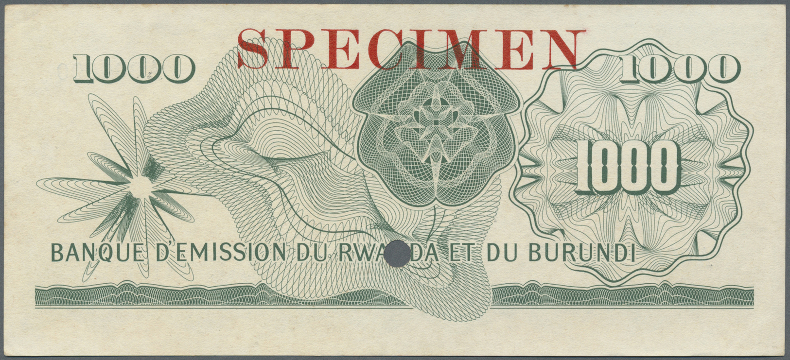 02834 Rwanda-Burundi / Ruanda-Burundi: 1000 Francs 1960 Specimen P. 7s, With Cancellation Hole And Red Specimen Overprin - Ruanda-Urundi