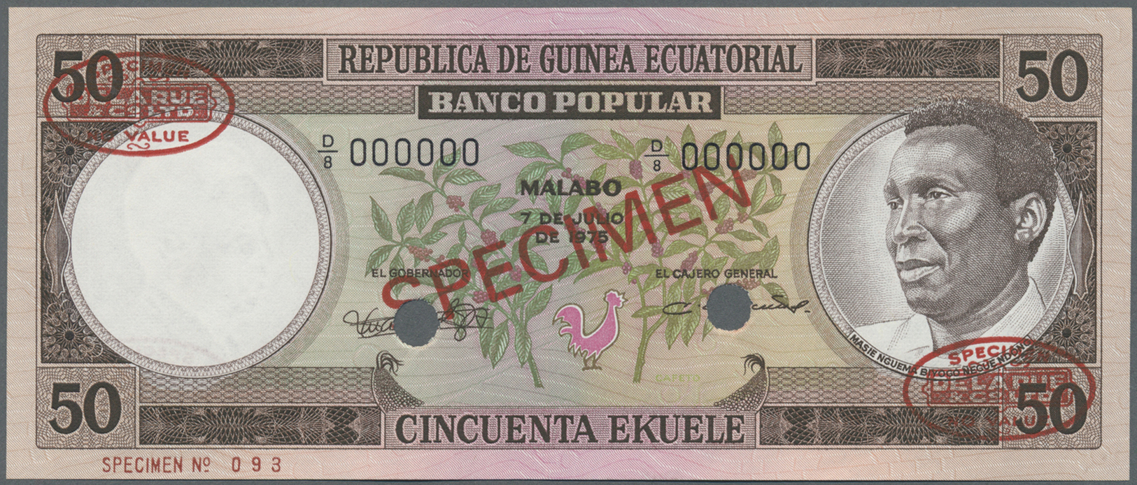 00722 Equatorial Guinea / Äquatorialguinea: 50 Eukele 1975 Specimen P. 12s In Condition: UNC. - Equatorial Guinea